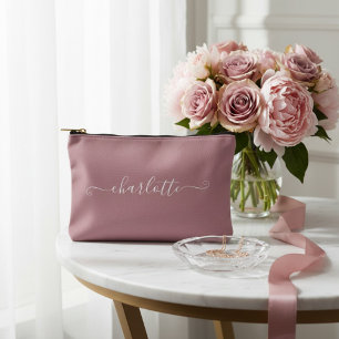 Elegant Minimalist Bridesmaid Name Dusty Rose Accessory Pouch