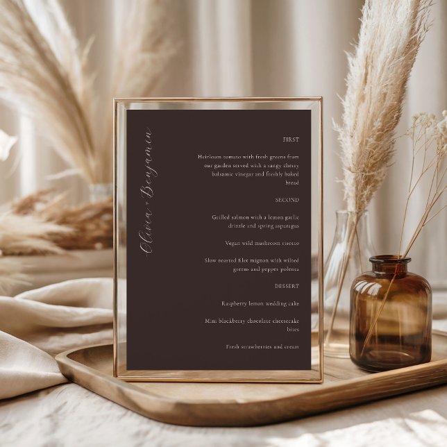 Elegant Minimalist Brown Script Custom Wedding Menu (Creator Uploaded)