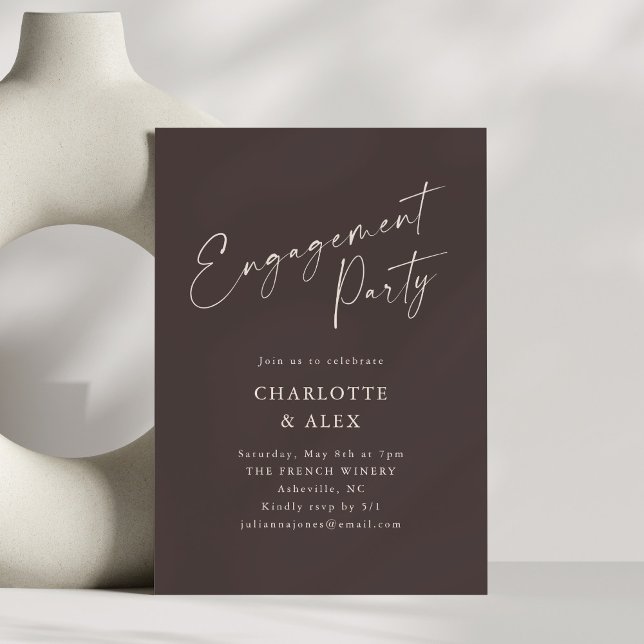 Elegant Minimalist Brown Script Engagement Party Invitation (Creator Uploaded)