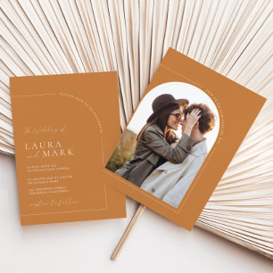 Elegant Minimalist Brunt Orange Arch Photo Wedding Invitation