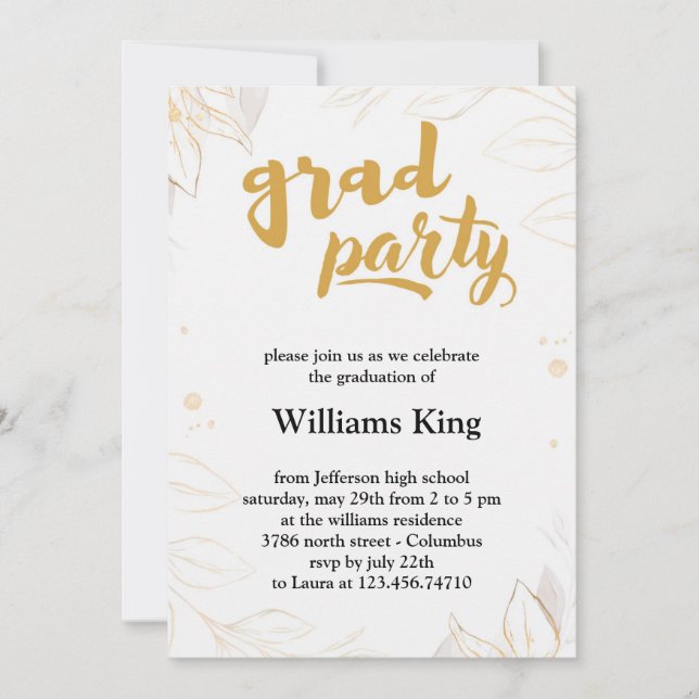 Elegant Minimalist Brushed Charm Graduation Party Invitation (Front)