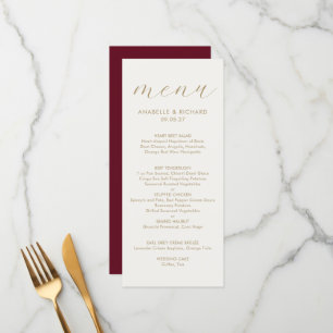 Elegant Minimalist Burgundy Gold Wedding Menu