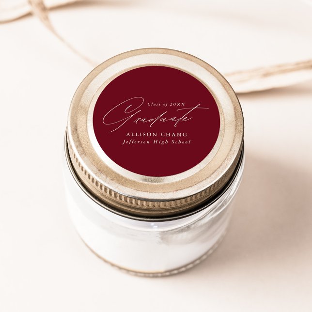 Elegant Minimalist Burgundy Graduation Classic Round Sticker (Creator Uploaded)