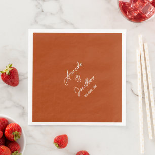 Elegant Minimalist Burnt Orange and White Wedding Napkin