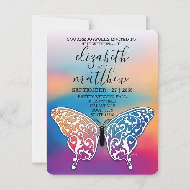 Elegant Minimalist Butterfly and Sunset Design Invitation (Front)