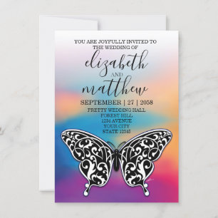 Elegant Minimalist Butterfly and Sunset Invitation