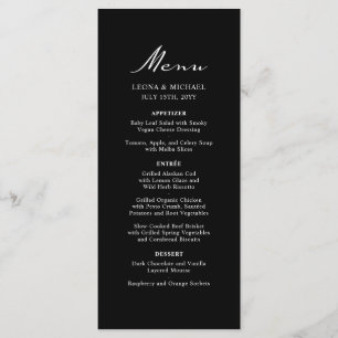 Elegant Minimalist Calligraphy Black Wedding Menu