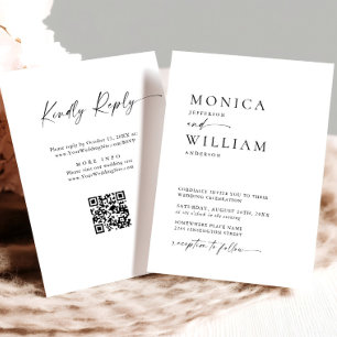 Elegant Minimalist Calligraphy Black White Wedding Invitation