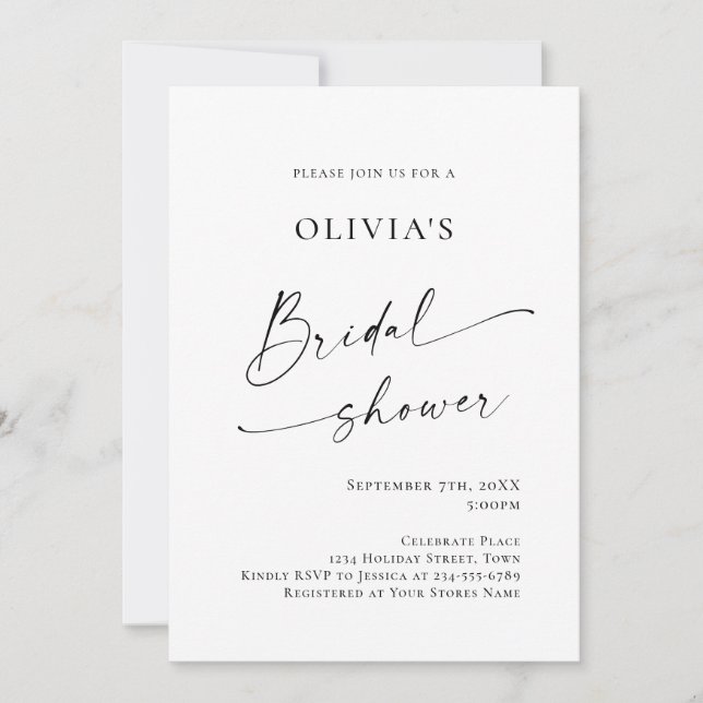 Elegant Minimalist Calligraphy Bridal Shower Photo Invitation (Front)