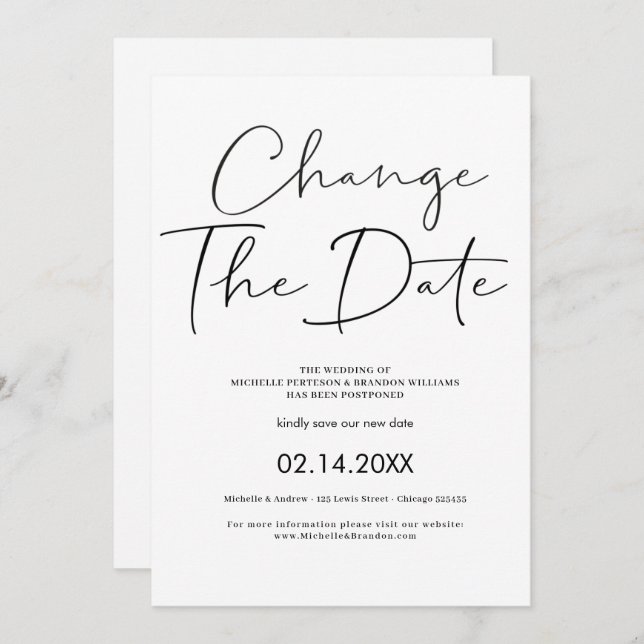 Elegant Minimalist Calligraphy Change The Date Invitation (Front/Back)