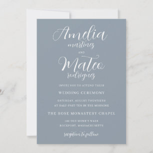 Elegant Minimalist Calligraphy Dusty Blue Wedding Invitation