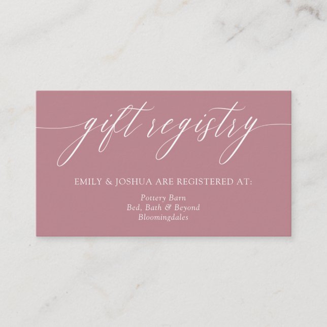 Elegant Minimalist Calligraphy Pink Gift Registry Enclosure Card (Front)