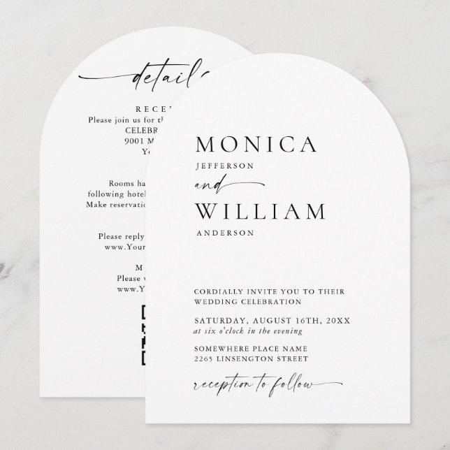 Elegant Minimalist Calligraphy QR code Wedding Invitation (Front/Back)