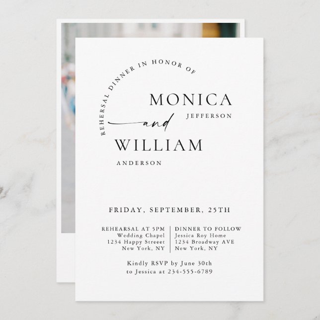 Elegant Minimalist Calligraphy Rehearsal Dinner Invitation (Front/Back)