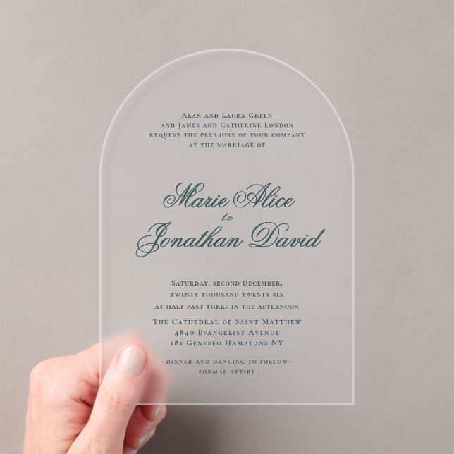Elegant Minimalist Calligraphy Script Wedding  Acrylic Invitations (Insitu (Handheld))