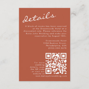 Elegant Minimalist Calligraphy Terracotta Wedding Enclosure Card