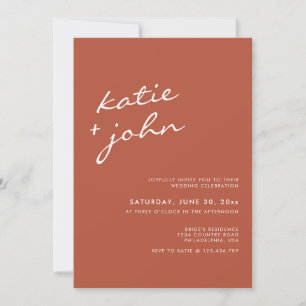 Elegant Minimalist Calligraphy Terracotta Wedding Invitation
