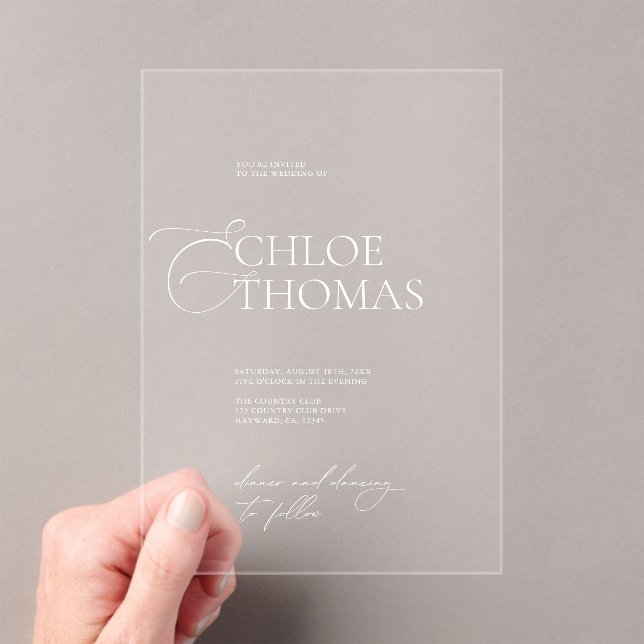 Elegant Minimalist Calligraphy Wedding Acrylic Invitations (Insitu (Handheld))