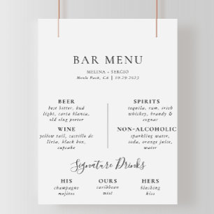 Elegant Minimalist Calligraphy Wedding Bar Menu Poster