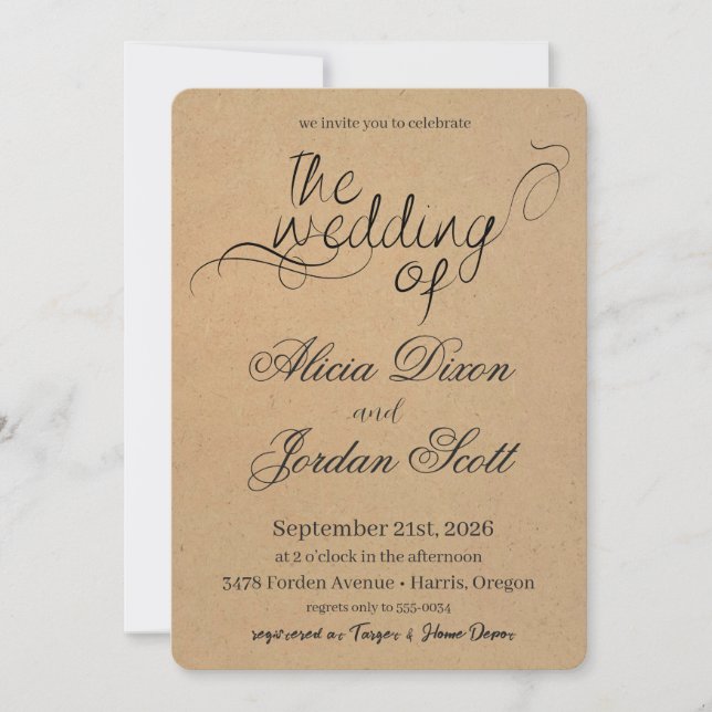 Elegant Minimalist Calligraphy Wedding Invitation (Front)