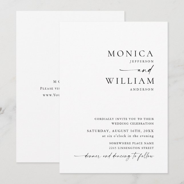 Elegant Minimalist Calligraphy Wedding Invitation (Front/Back)
