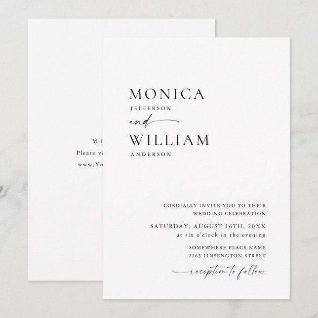 Elegant Minimalist Calligraphy Wedding Invitation (Front/Back)