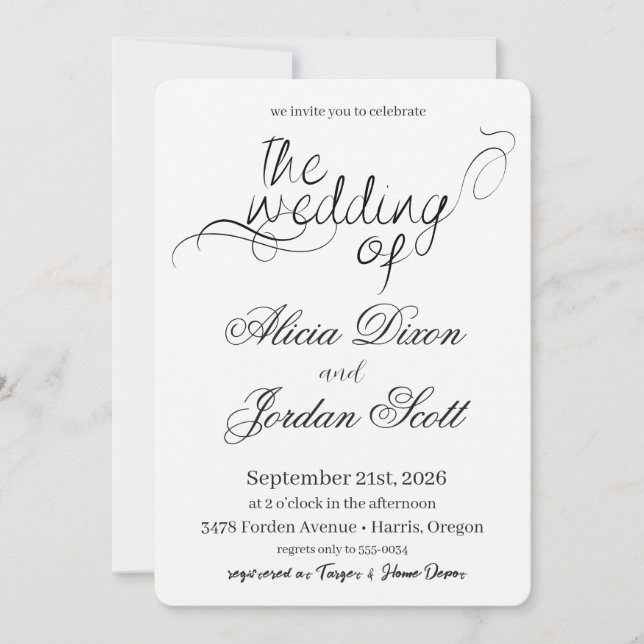Elegant Minimalist Calligraphy Wedding Invitation (Front)