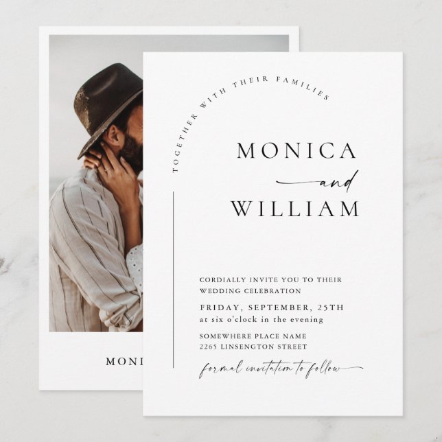 Elegant Minimalist Calligraphy Wedding Photo  Invitation (Front/Back)