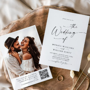 Elegant Minimalist Calligraphy Wedding QR code Invitation