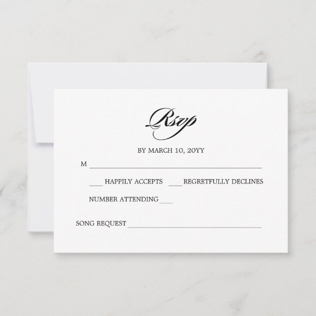 Elegant Minimalist Calligraphy White Wedding RSVP Card (Front)