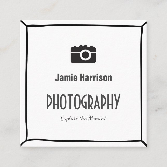 Elegant Minimalist Camera Icon Photography Square Business Card (Front)