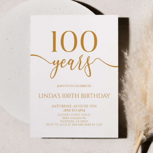 Elegant Minimalist Champagne 100th Birthday Party Invitation (Creator Uploaded)