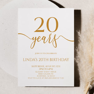 Elegant Minimalist Champagne 20th Birthday Party Invitation