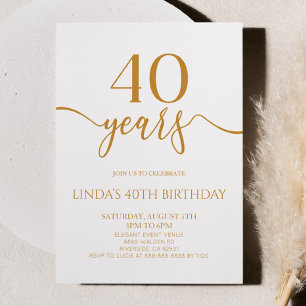 Elegant Minimalist Champagne 40th Birthday Party Invitation