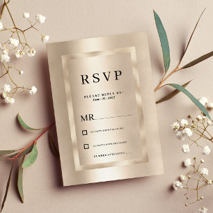 Elegant minimalist champagne gold glam RSVP Invitation