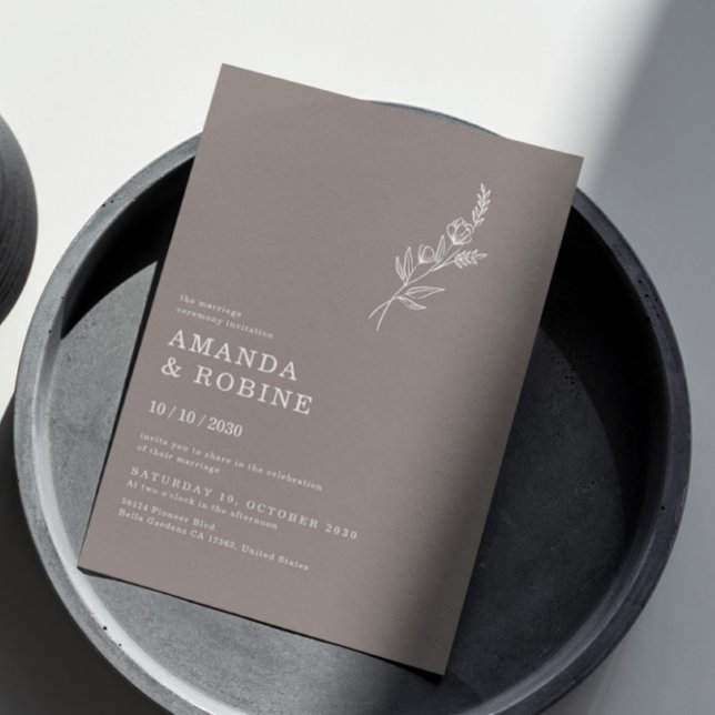 Elegant Minimalist Chic Leaves Flower Wedding Invitation (Creator Uploaded)