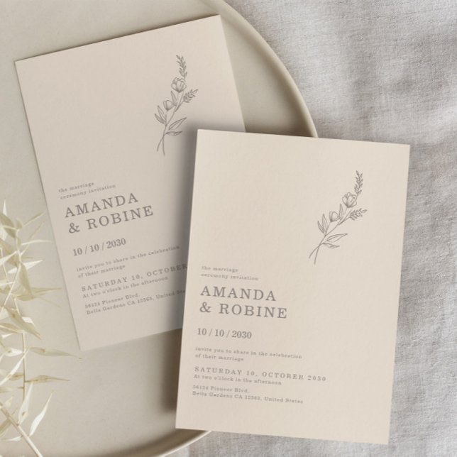 Elegant Minimalist Chic Leaves Flower Wedding Invitation (Creator Uploaded)