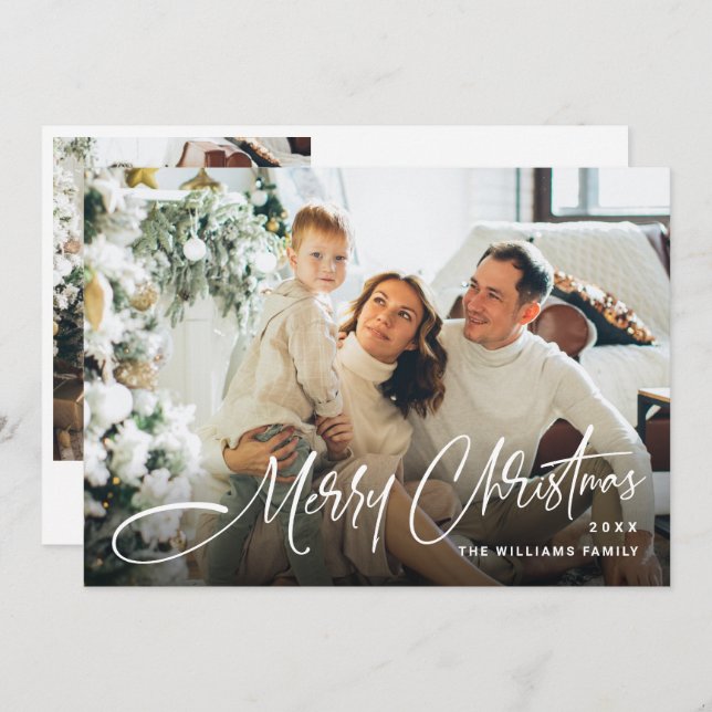 Elegant Minimalist Christmas 2 Photo QR code Holiday Card (Front/Back)