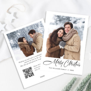 Elegant Minimalist Christmas 2 Photo QR code Holiday Card
