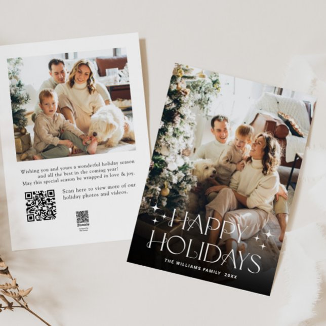 Elegant Minimalist Christmas 2 Photo QR code Holiday Card (Creator Uploaded)