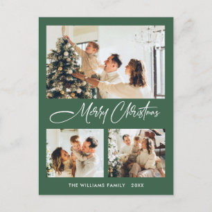 Elegant Minimalist Christmas 3 Photo Greeting Postcard