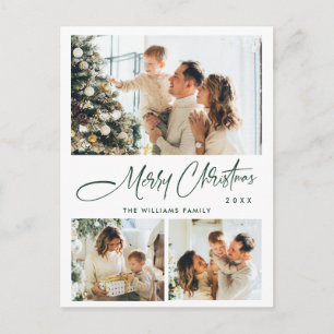 Elegant Minimalist Christmas 3 Photo Greeting Postcard