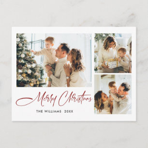 Elegant Minimalist Christmas 3 Photo Greeting Postcard