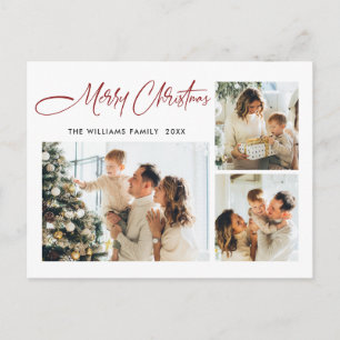 Elegant Minimalist Christmas 3 Photo Greeting Postcard