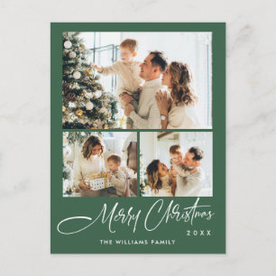Elegant Minimalist Christmas 3 Photo Greeting Postcard
