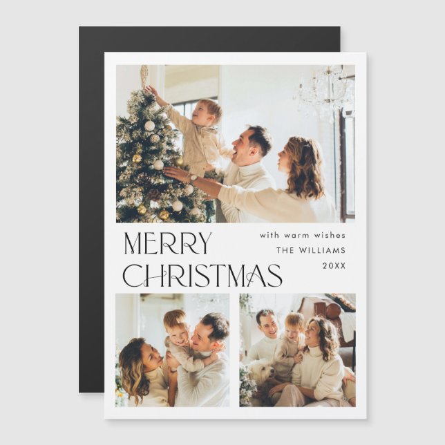 Elegant Minimalist Christmas 3 PHOTO Magnetic Card (Front/Back)