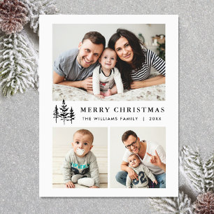 Elegant Minimalist Christmas 3 PHOTO Magnetic Card