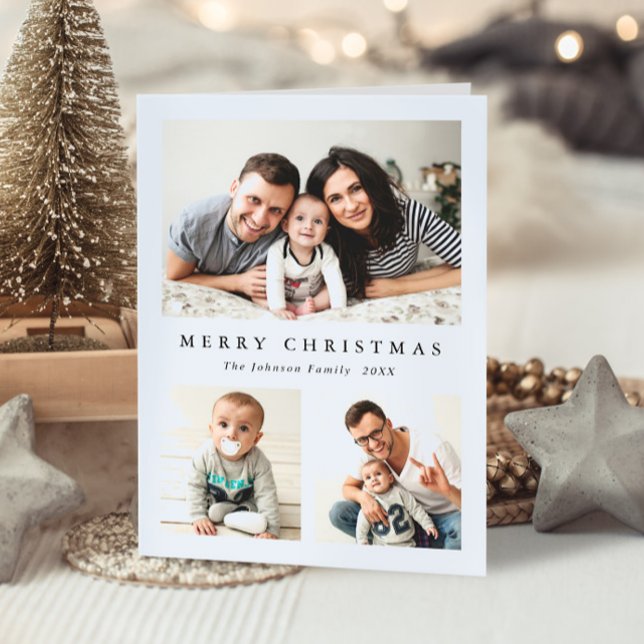 Elegant Minimalist Christmas 4 Photo Holiday Card (Creator Uploaded)