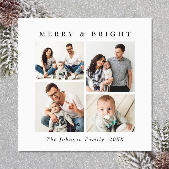 Elegant Minimalist Christmas 4 PHOTO Magnetic Card (Zazzle Elegant Minimalist Christmas 4 PHOTO Magnetic )