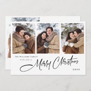 Elegant Minimalist Christmas 4 Photo QR code Holiday Card